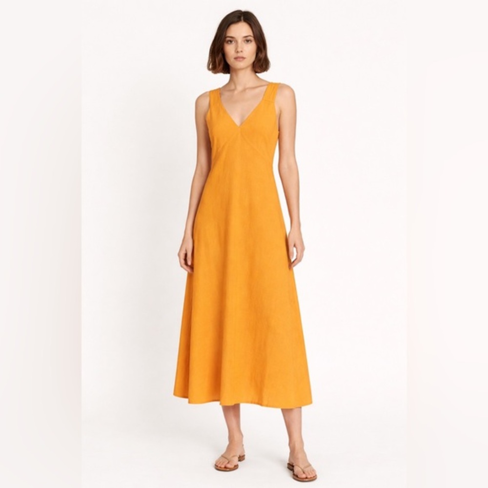 Vince Sleeveless Midi Dress XS Peach Orange V-Neck A-Line Graduation Minimalist